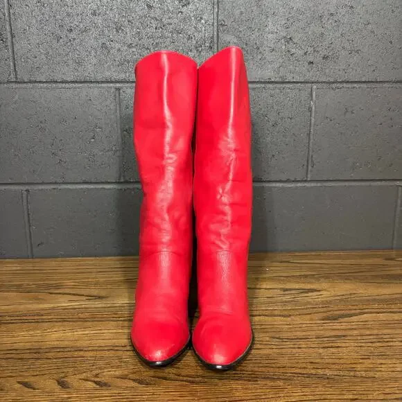 Women’s Red Leather Knee-High Boots Size 8 Made in Uruguay - Picture 3 of 8